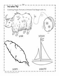 The Letter Y Coloring Pictures